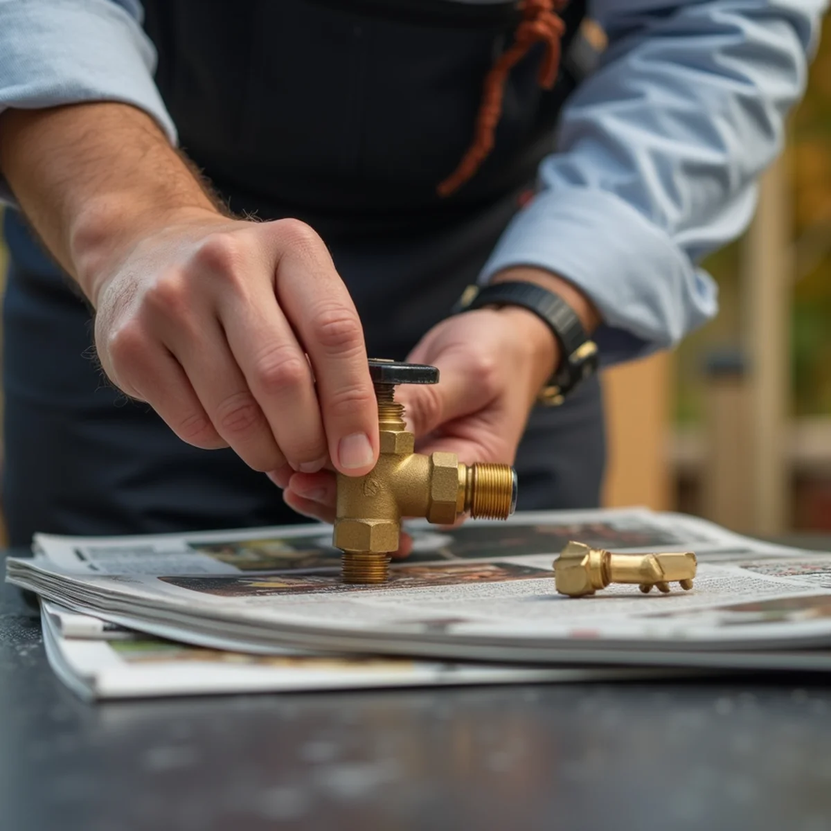 Turning interior shutoff valve and opening brass drain bleeder cap before winter