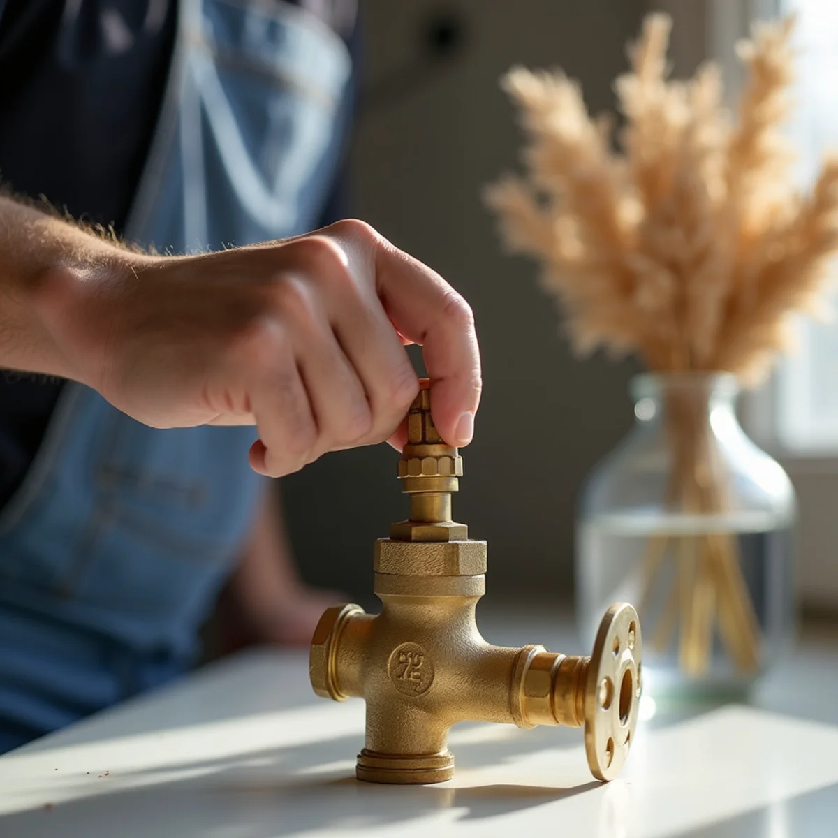 Turning whole-house brass ball shutoff valve to ensure smooth quarter-turn travel