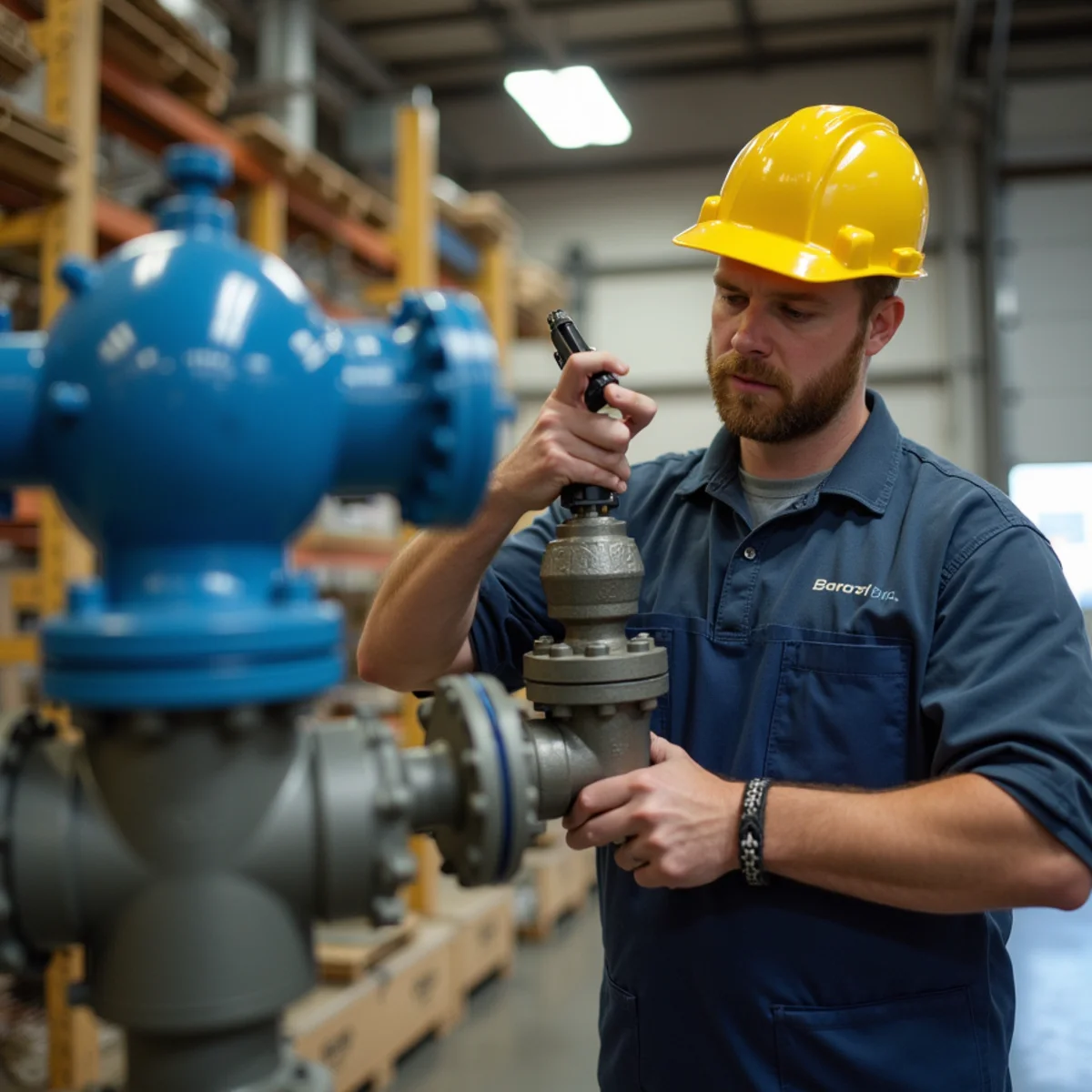 Certified backflow technician testing commercial RPZ valve assembly in Ankeny facility