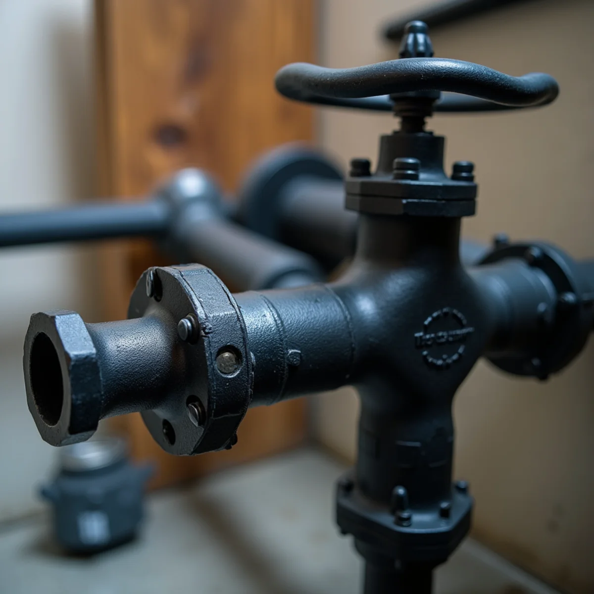 Threaded black steel fuel gas manifold feeding residential boiler and range in Ankeny