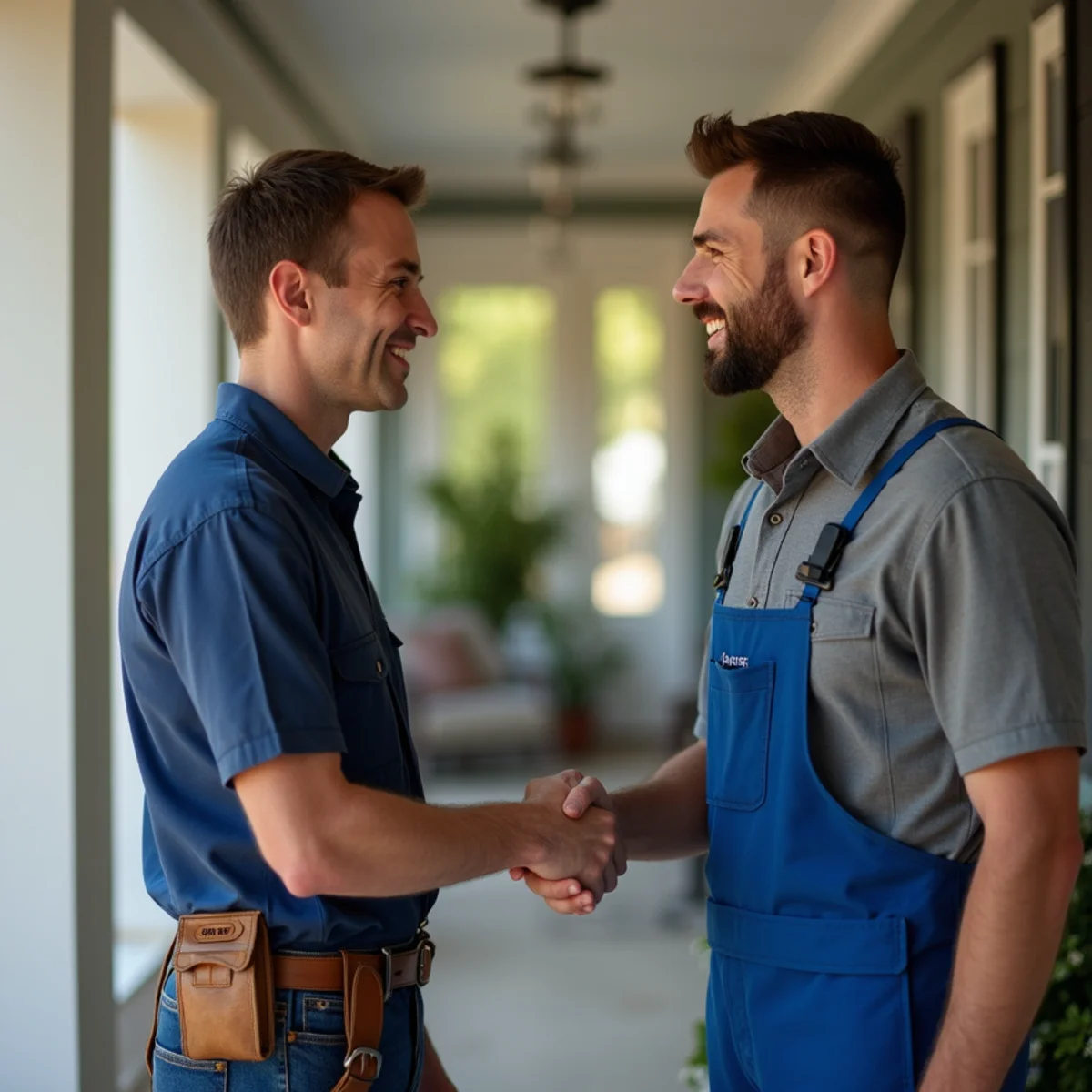 Ankeny homeowner thanking master plumber after prompt leak repair