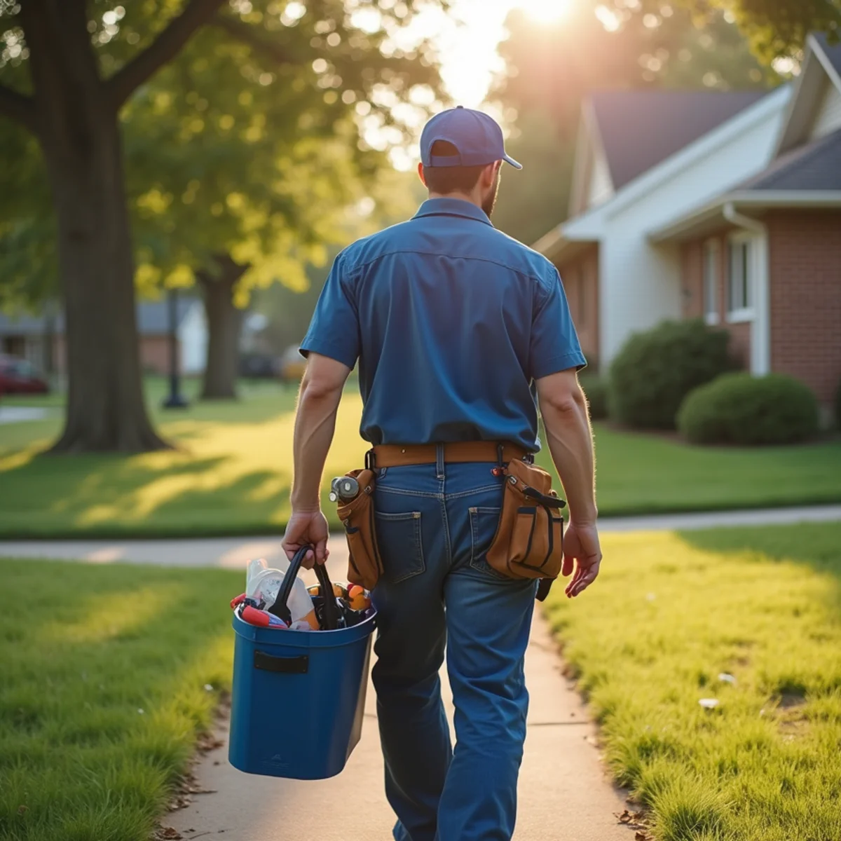 Plumbing technician servicing residential property in Alleman, IA
