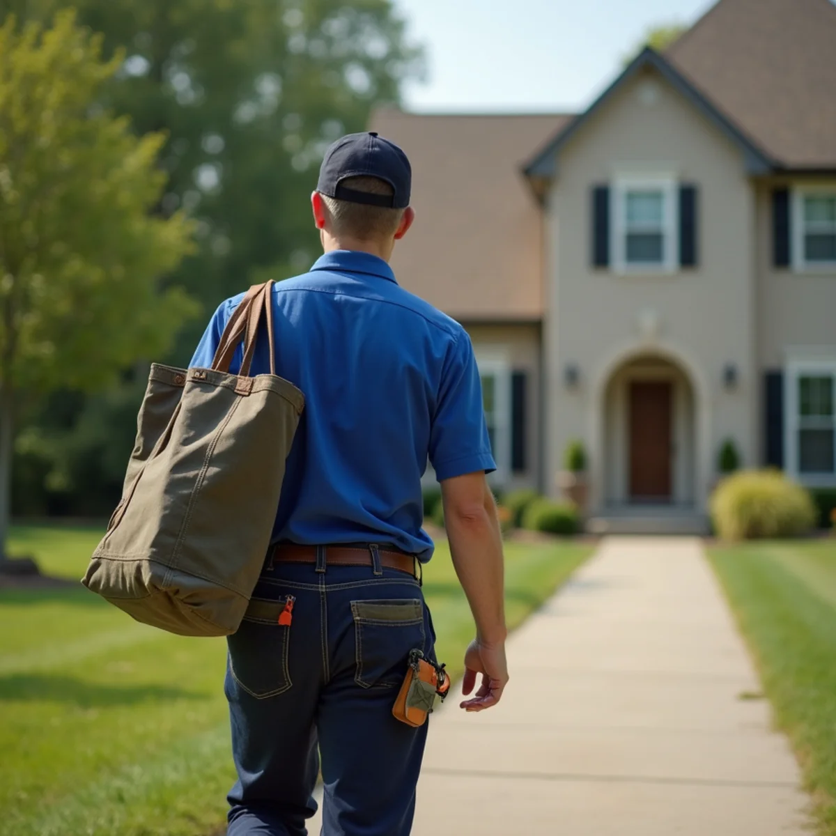Plumbing technician servicing residential property in Ames, IA