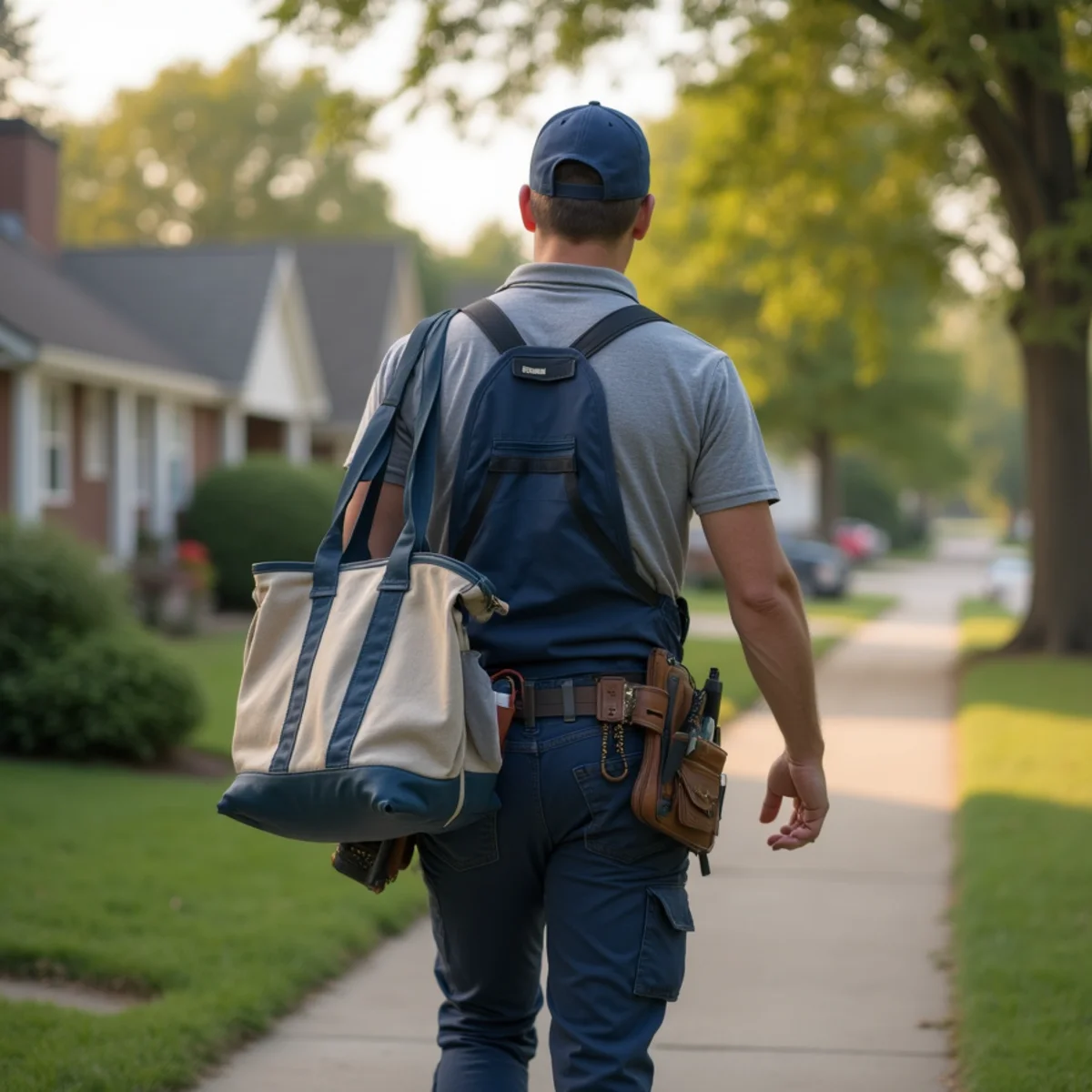 Plumbing technician servicing residential property in Clive, IA