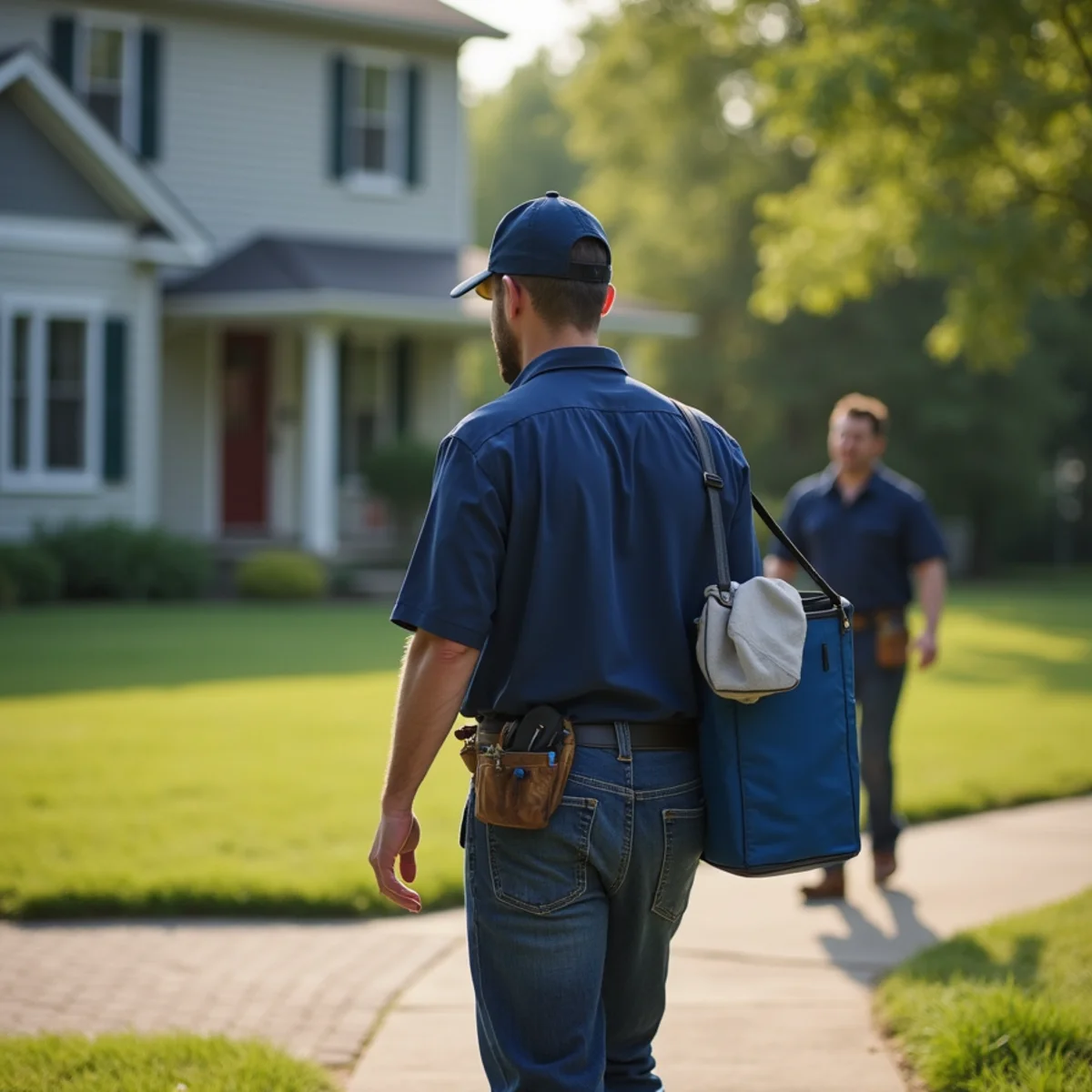 Plumbing technician servicing residential property in Panora, IA