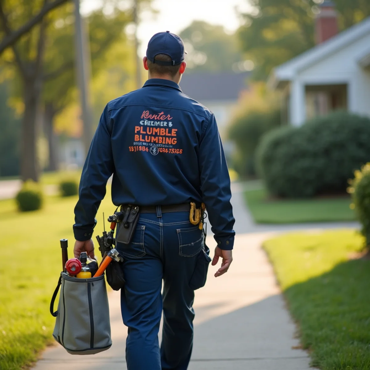 Plumbing technician servicing residential property in Pleasantville, IA