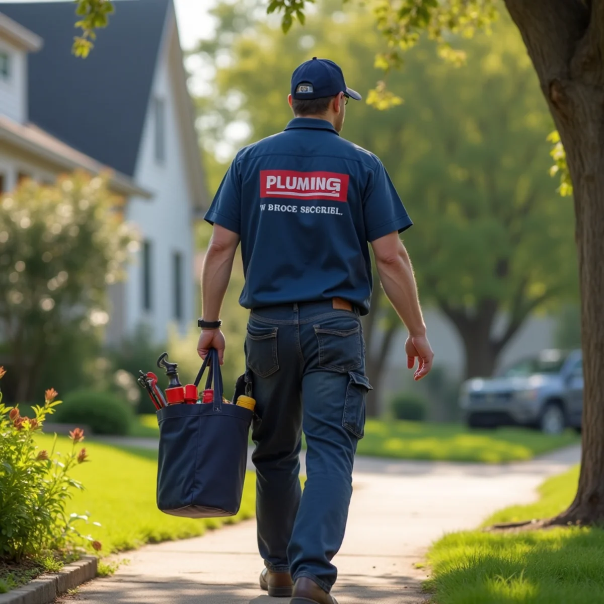 Plumbing technician servicing residential property in Polk City, IA