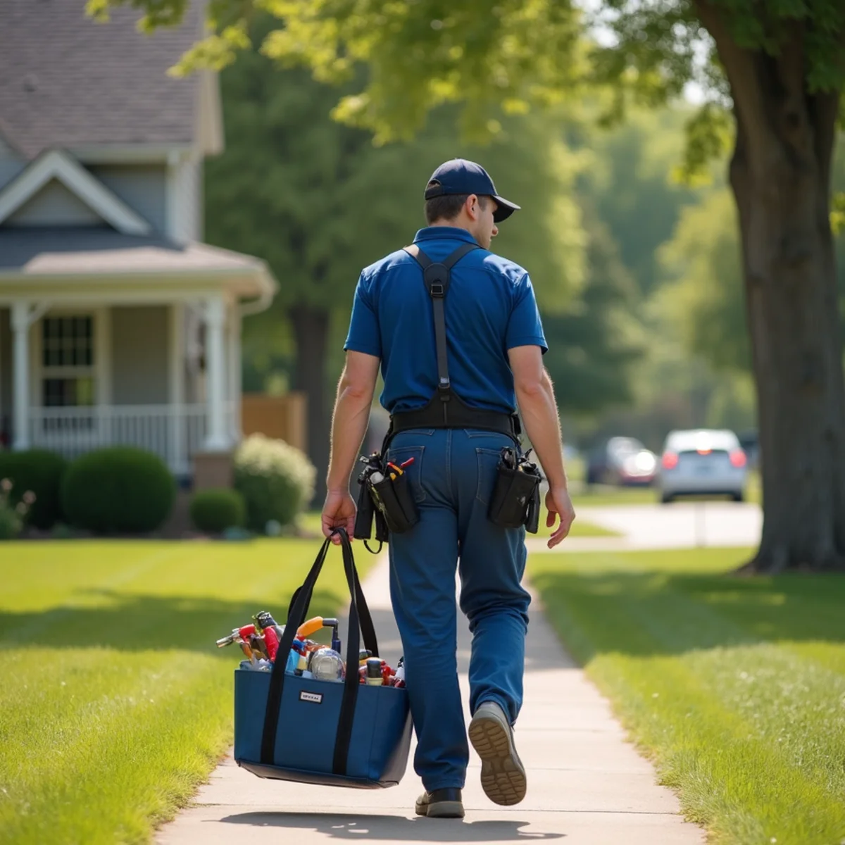 Plumbing technician servicing residential property in Roland, IA